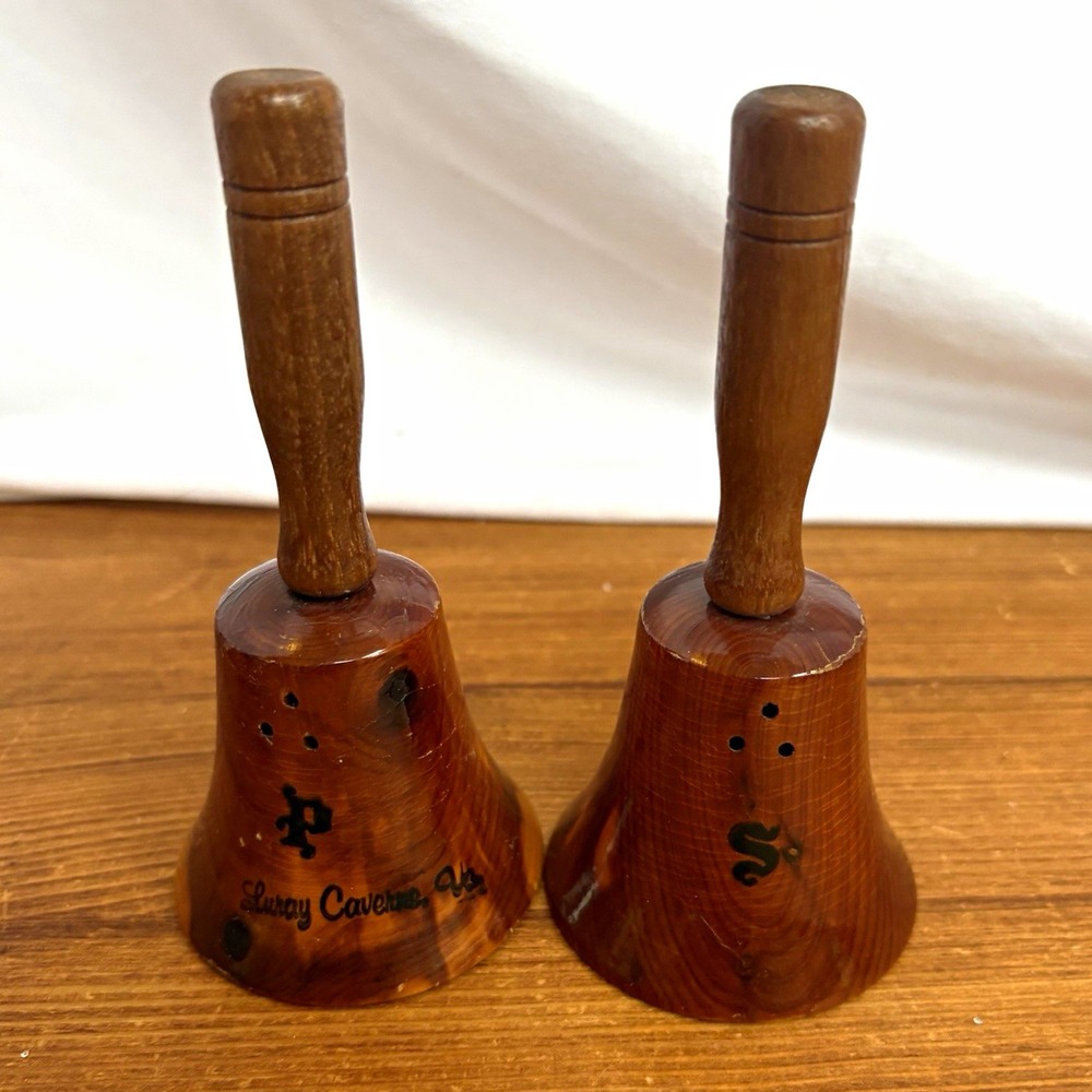 Vintage wooden bell salt & pepper shaker 5" Virginia